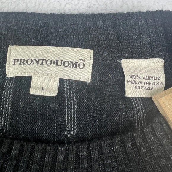 Pronto Uomo Sweater Mens Size Large Black Diagonal Stripe Crewneck L - Picture 2 of 7